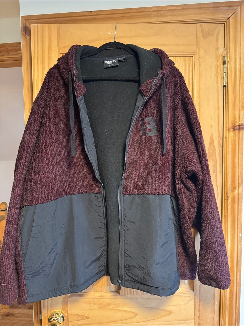 Bench Burgundy and Black Hooded Zip-Up Jacket
